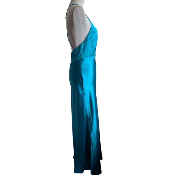 Anthropology Pinko Turquoise Blue High Neck Satin Slip Dress Medium It42/Us6 - Picture 6 of 16